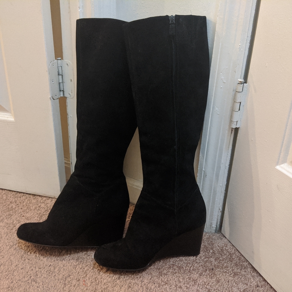 Cole Haan black suede wedge boots
